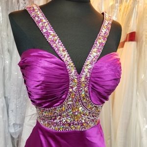 Purple Bejeweled Satin Dress